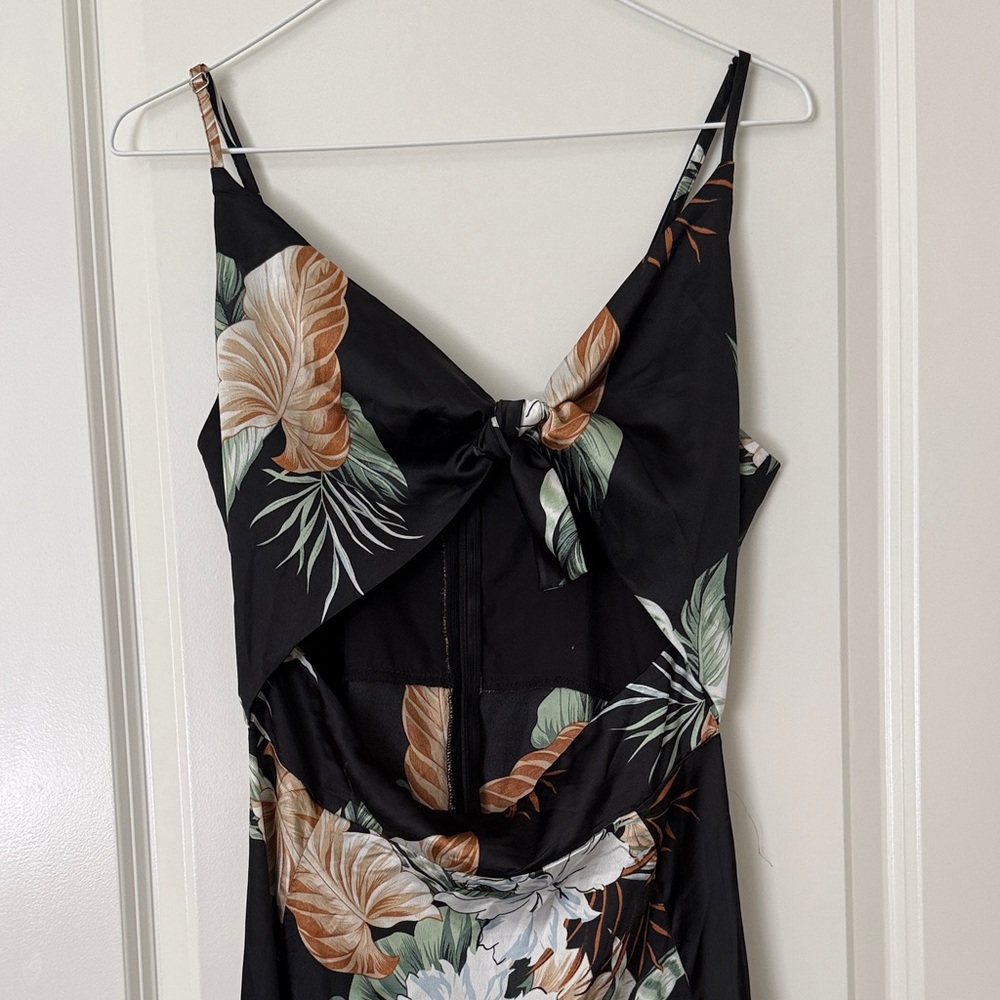 Floral Black Dress with Bow Detail
